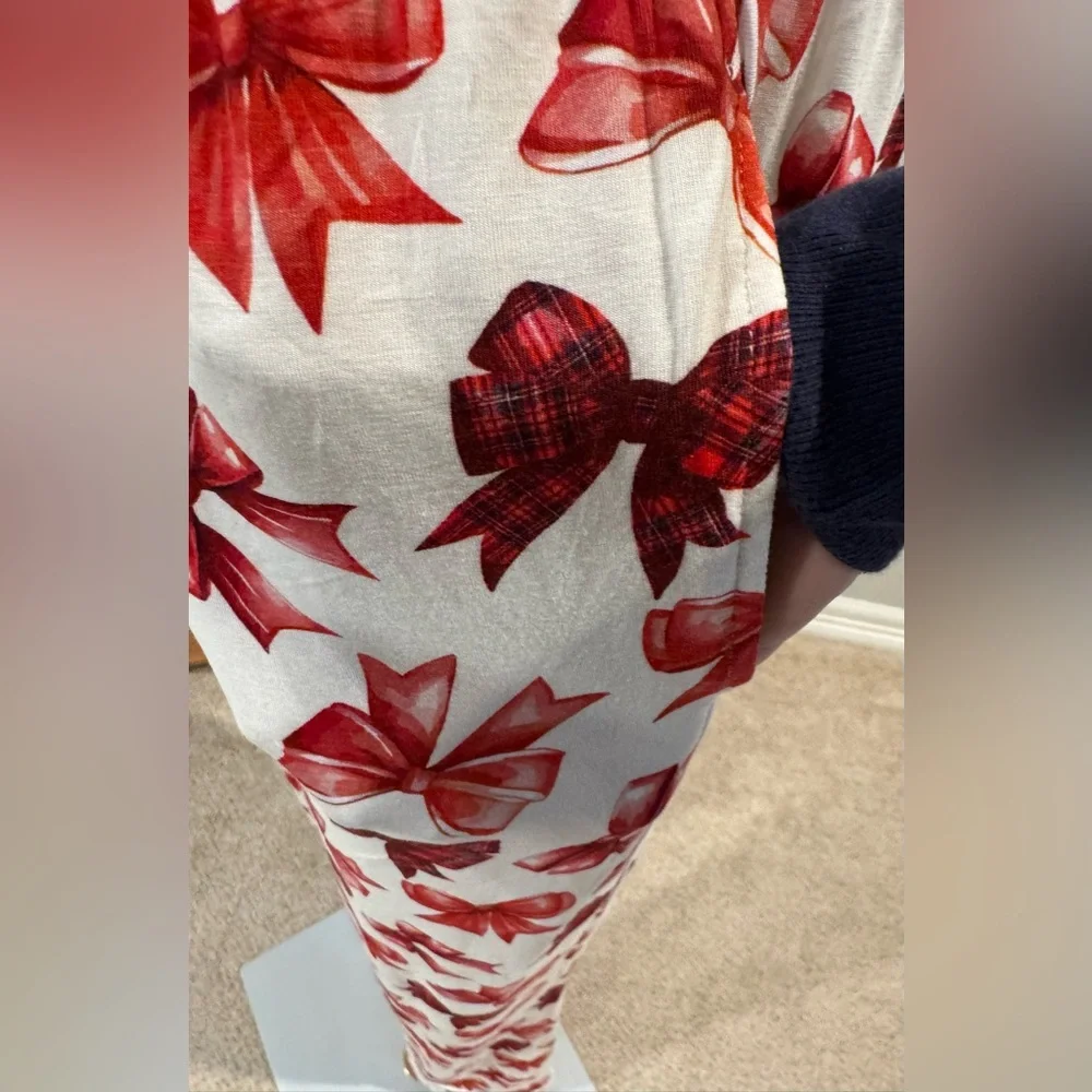 NWT Posh Peanut Holiday Christmas Red Bow Women’s Luxe Pajama Pant Set w/ Pocket - Picture 5 of 16